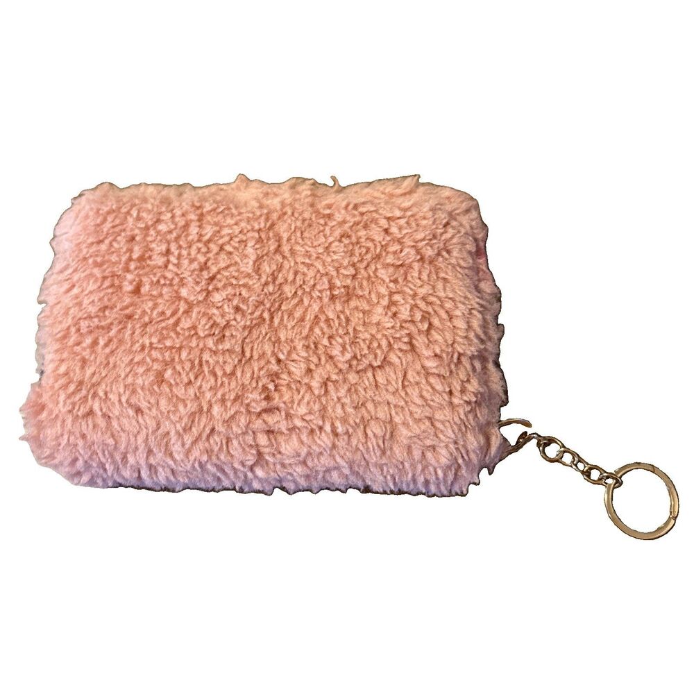 Unbranded Women’s Fuzzy Pink Faux Fur Wallet With Detachable Key Chain